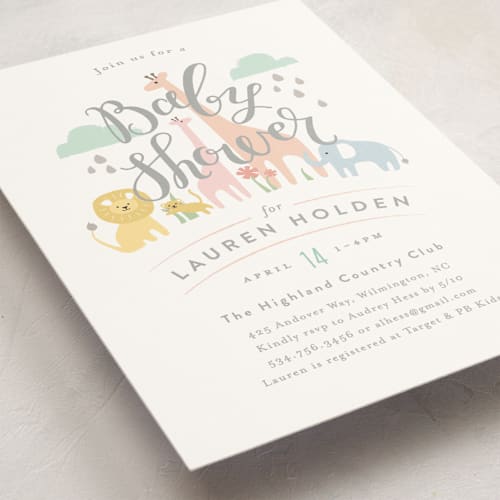 This is a forest baby shower invitations with standard by Jennifer Wick called petite jungle shower printing on signature in standard