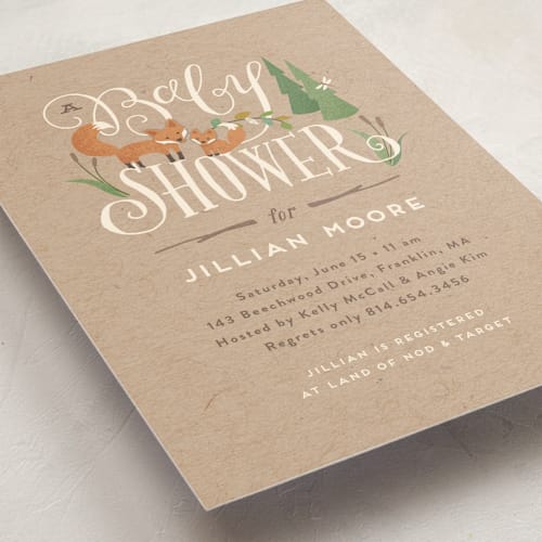 This is a kraft baby shower invitations with standard by Jennifer Wick called fox hollow printing on signature in standard