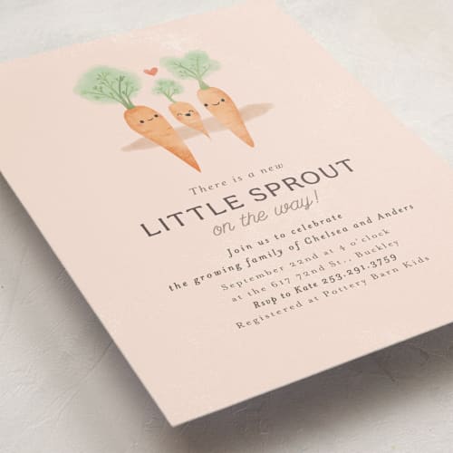 This is a blush baby shower invitations with standard by Itsy Belle Studio called little sprout printing on signature in standard