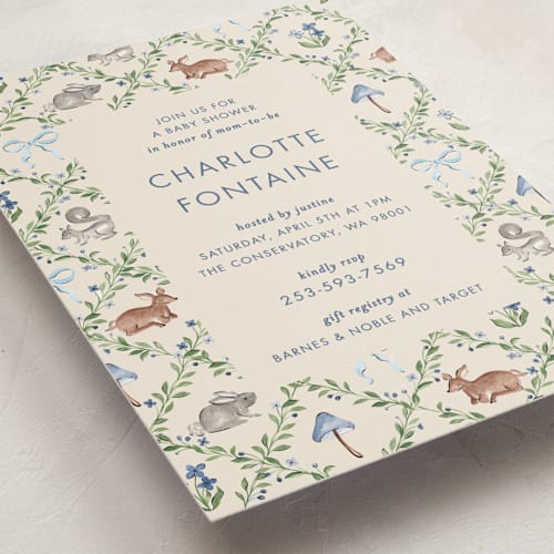 This is a blueberry baby shower invitations with standard by Sarah Knight called trellis printing on signature in standard