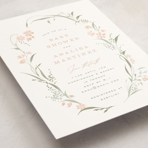 This is a sweet pea baby shower invitations with standard by Erin L. Wilson called lottie printing on signature in standard