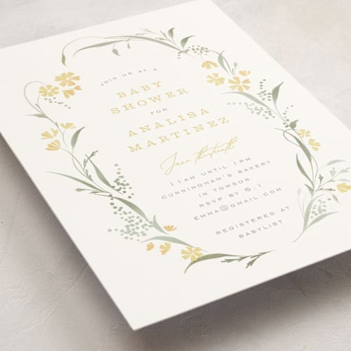 This is a buttercup baby shower invitations with standard by Erin L. Wilson called lottie printing on signature in standard