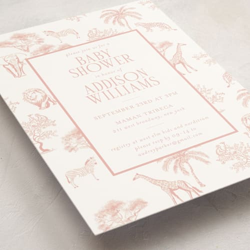 This is a petal baby shower invitations with standard by Jenna Holcomb called safari toile printing on signature in standard