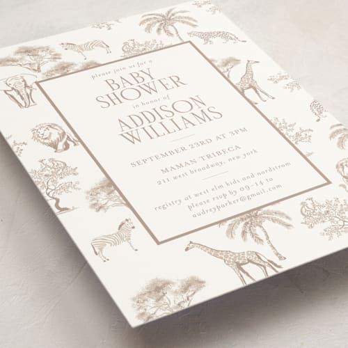 This is a cocoa baby shower invitations with standard by Jenna Holcomb called safari printing on signature in standard