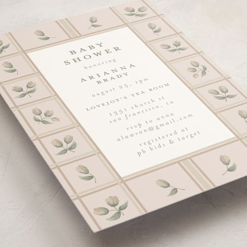 This is a antique baby shower invitations with standard by Jennifer Holbrook called rose quilt printing on signature in standard
