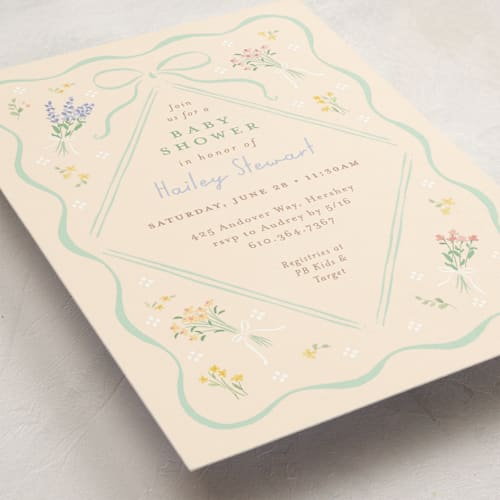 This is a seafoam baby shower invitations with standard by Jennifer Wick called petite corners printing on signature in standard