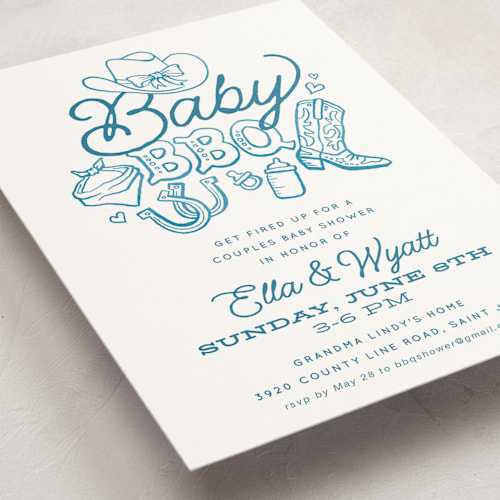 This is a blueberry baby shower invitations with standard by Jessie Steury called cute country bbq printing on signature in standard