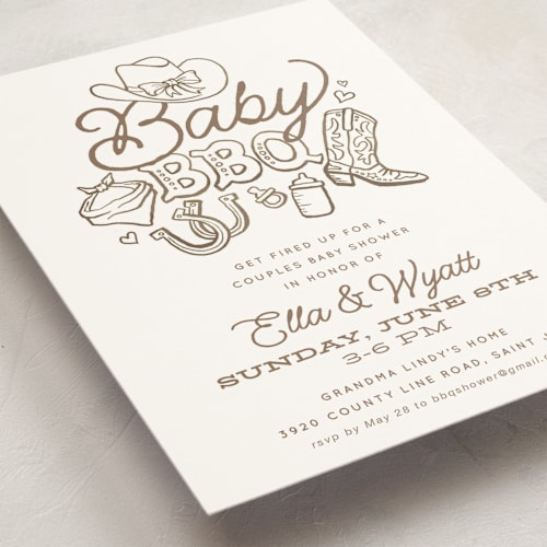 This is a cocoa baby shower invitations with standard by Jessie Steury called cute country bbq printing on signature in standard