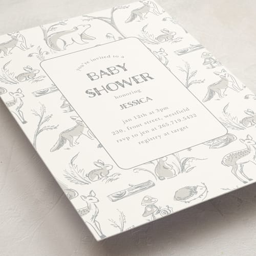 This is a wind baby shower invitations with standard by Teju Reval called forest toile printing on signature in standard