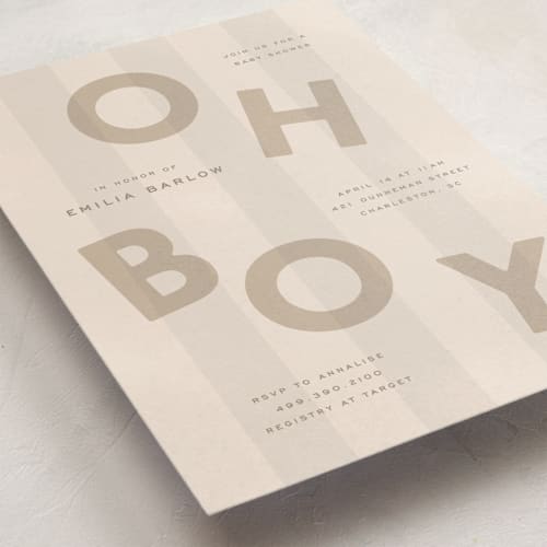 This is a latte baby shower invitations with standard by Ellen Schlegelmilch called oh boy printing on signature in standard