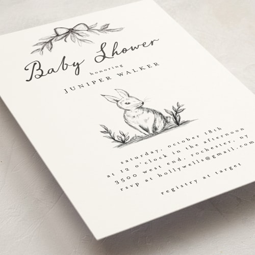 This is a graphite baby shower invitations with standard by Maja Cunningham called story time printing on signature in standard