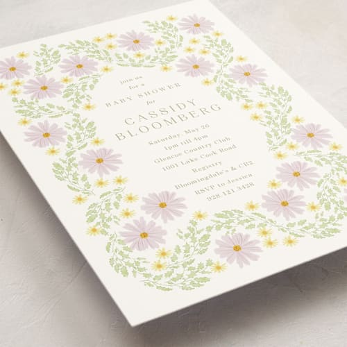 This is a daisy baby shower invitations with standard by Baumbirdy called blooming baby frame printing on signature in standard