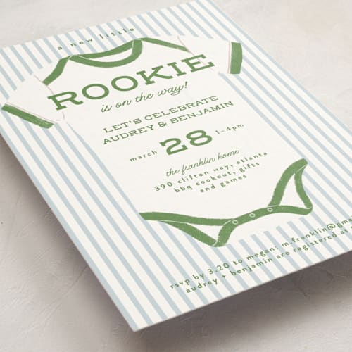 This is a leaf baby shower invitations with standard by Paper Raven Co. called rookie season printing on signature in standard