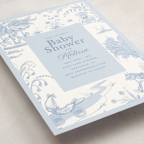 This is a sky baby shower invitations with standard by Teju Reval called baby toile printing on signature in standard
