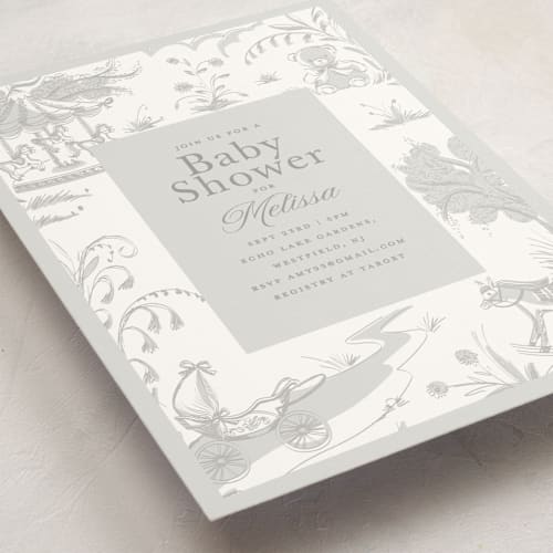 This is a wind baby shower invitations with standard by Teju Reval called baby toile printing on signature in standard