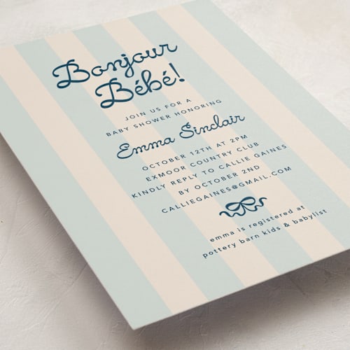 This is a marina baby shower invitations with standard by Olivia Raufman called mariniere printing on signature in standard