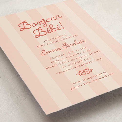 This is a apricot baby shower invitations with standard by Olivia Raufman called mariniere printing on signature in standard
