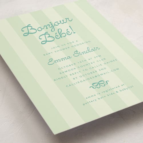 This is a mint baby shower invitations with standard by Olivia Raufman called mariniere printing on signature in standard