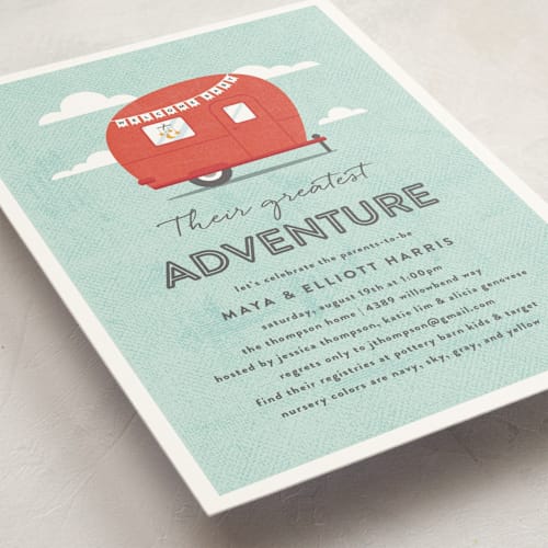 This is a ruby baby shower invitations with standard by Olivia Raufman called cute camper printing on signature in standard
