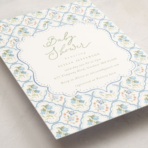 This is a icing baby shower invitations with standard by samovilka called bluefloralbaby printing on signature in standard