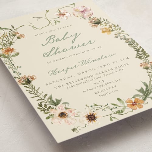 This is a cream baby shower invitations with standard by Reilly Kavanaugh called whimsical baby shower printing on signature in standard