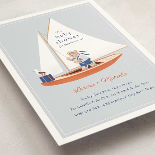 This is a sky baby shower invitations with standard by Becky Nimoy called sailor bear printing on signature in standard