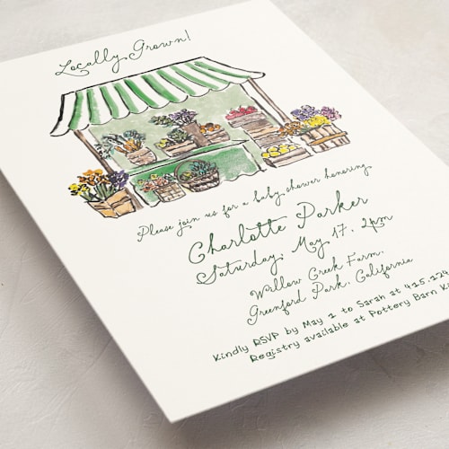 This is a sage baby shower invitations with standard by Cass Loh called fresh from the garden printing on signature in standard