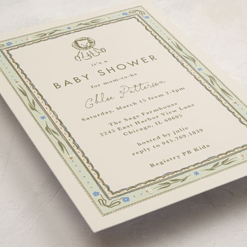 This is a seafoam baby shower invitations with standard by Lucrecia Caporale called baby little toys printing on signature in standard