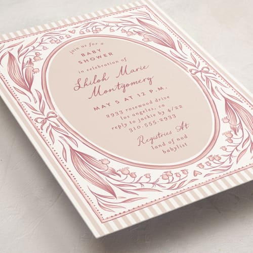 This is a rose baby shower invitations with standard by Leah Bisch called lily printing on signature in standard