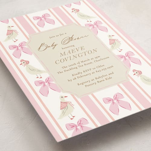 This is a cotton candy baby shower invitations with standard by Jackie Crawford called little ducks printing on signature in standard