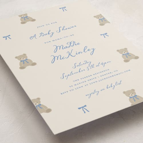 This is a waterfall baby shower invitations with standard by Kelly Watkins called so beary cute printing on signature in standard
