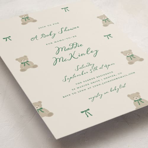 This is a grass baby shower invitations with standard by Kelly Watkins called so beary cute printing on signature in standard