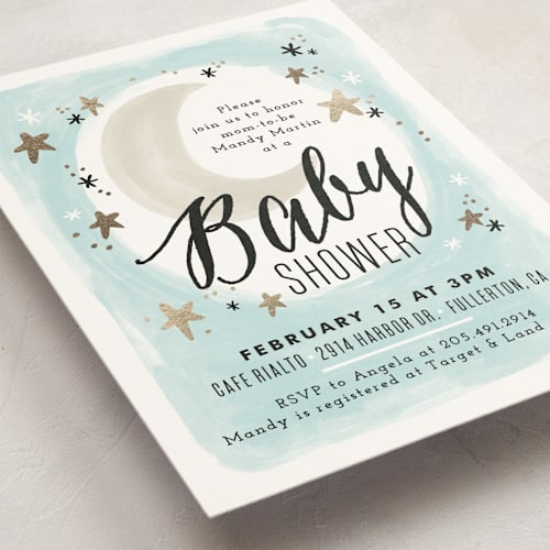This is a sky baby shower invitations with standard by Alethea and Ruth called moonlit printing on signature in standard