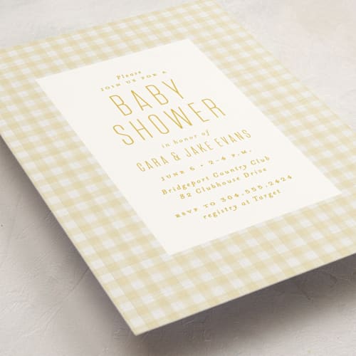 This is a butter baby shower invitations with standard by Lea Delaveris called charming printing on signature in standard