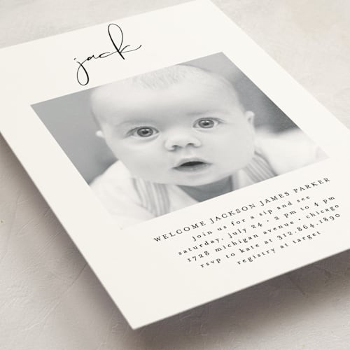 This is a midnight baby shower invitations with standard by Lehan Veenker called just me printing on signature in standard