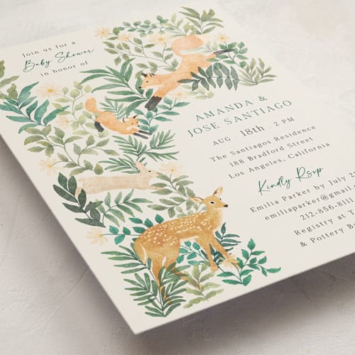 This is a cream baby shower invitations with standard by Elly called wild forest printing on signature in standard