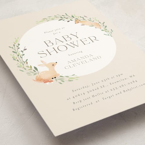 This is a greige baby shower invitations with standard by Itsy Belle Studio called woodland printing on signature in standard