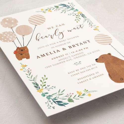 This is a cloud baby shower invitations with standard by Cindy Chu called we can bearly wait printing on signature in standard