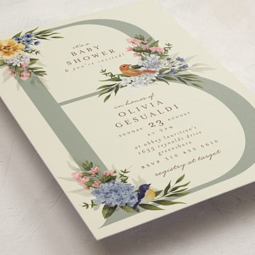 This is a fern baby shower invitations with standard by Chris Griffith called b is for baby shower printing on signature in standard