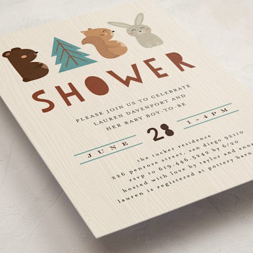 This is a birch baby shower invitations with standard by Erica Krystek called woodland type printing on signature in standard