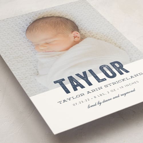 This is a marine birth announcements with standard by Sara Hicks Malone called statement printing on signature in standard