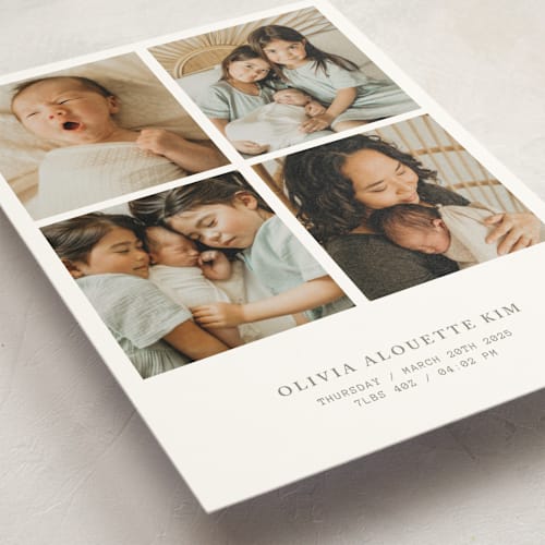 This is a snow birth announcements with standard by Bramble Studio called love in a grid printing on signature in standard