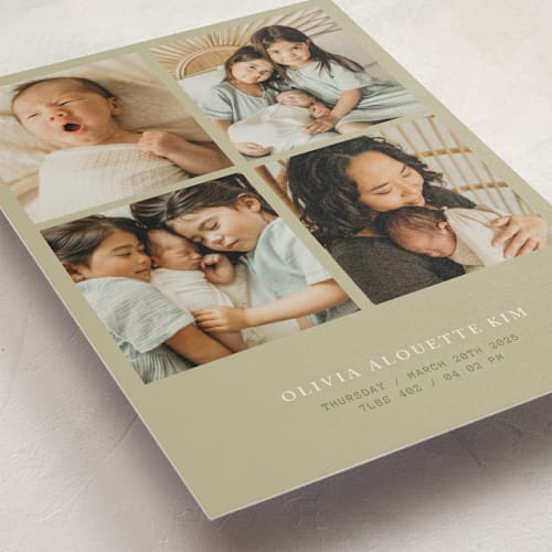 This is a garden birth announcements with standard by Bramble Studio called love in a grid printing on signature in standard