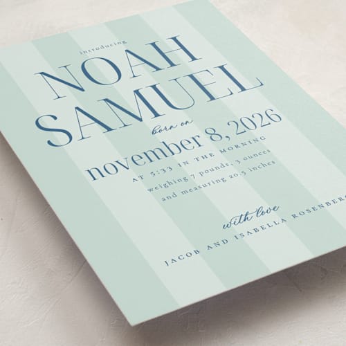 This is a seagrass birth announcements with standard by Claudia Orengo called simple happiness printing on signature in standard