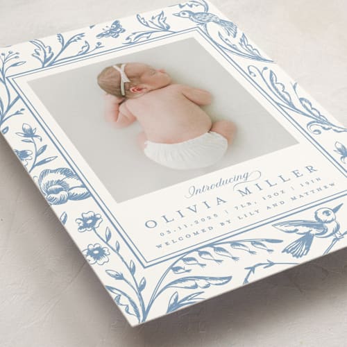 This is a cloud birth announcements with standard by Teju Reval called dreamy garden printing on signature in standard