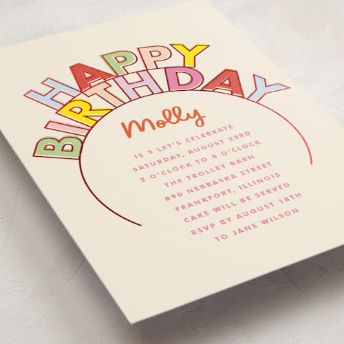 This is a candy kids birthday invitations with foil pressed by Baumbirdy called birthday crown printing on signature in standard