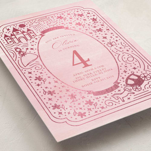 This is a bubblegum kids birthday invitations with foil pressed by Teju Reval called princess printing on signature in standard