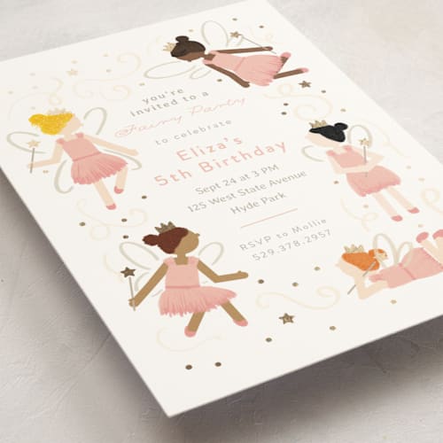 This is a cotton candy kids birthday invitations with foil pressed by JeAnna Casper called fairyland printing on signature in standard