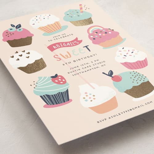 This is a cotton candy kids birthday invitations with foil pressed by peetie design called rainbow sprinkles printing on signature in standard