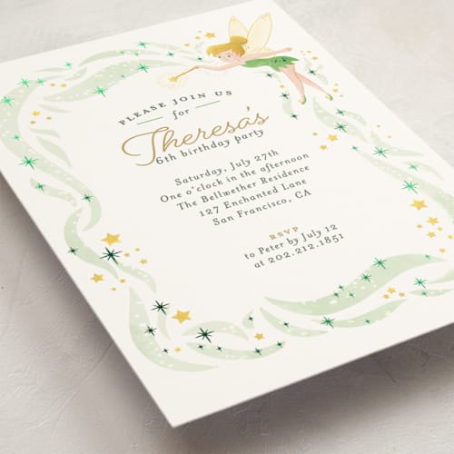 This is a magic kids birthday invitations with foil pressed by curiouszhi called disney's tinkerbell fairy stardust printing on signature in standard